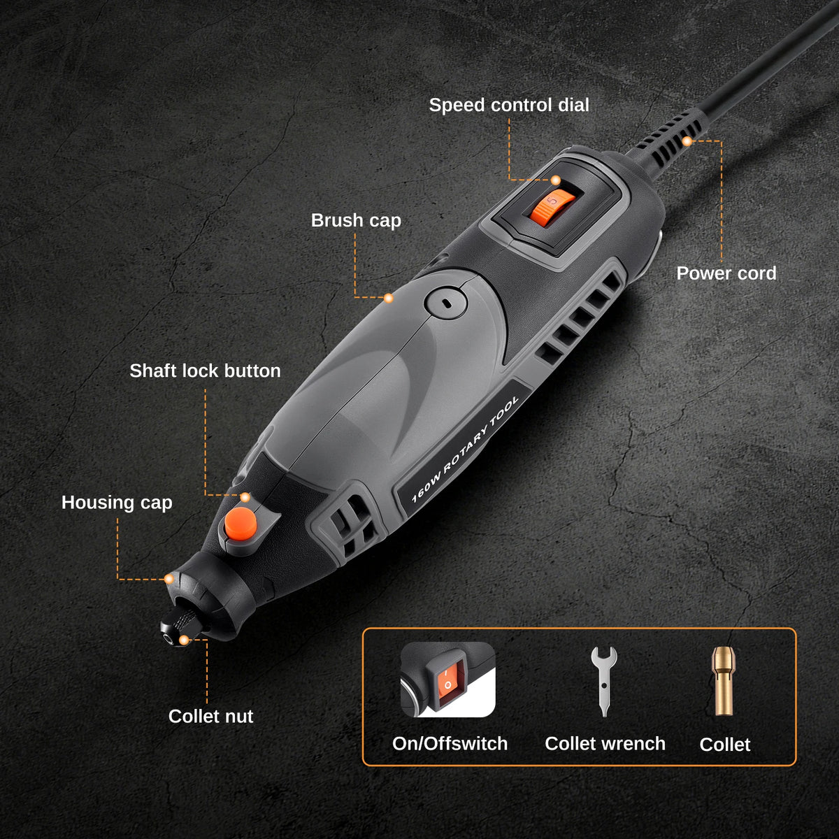 Rotary Tool Kit with Flex Shaft & 160 Accessories, Corded