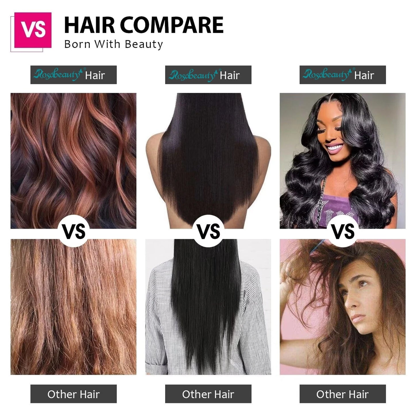 Rosabeauty Brazilian Remy Human Hair Bundles – Straight 30-40 Inch