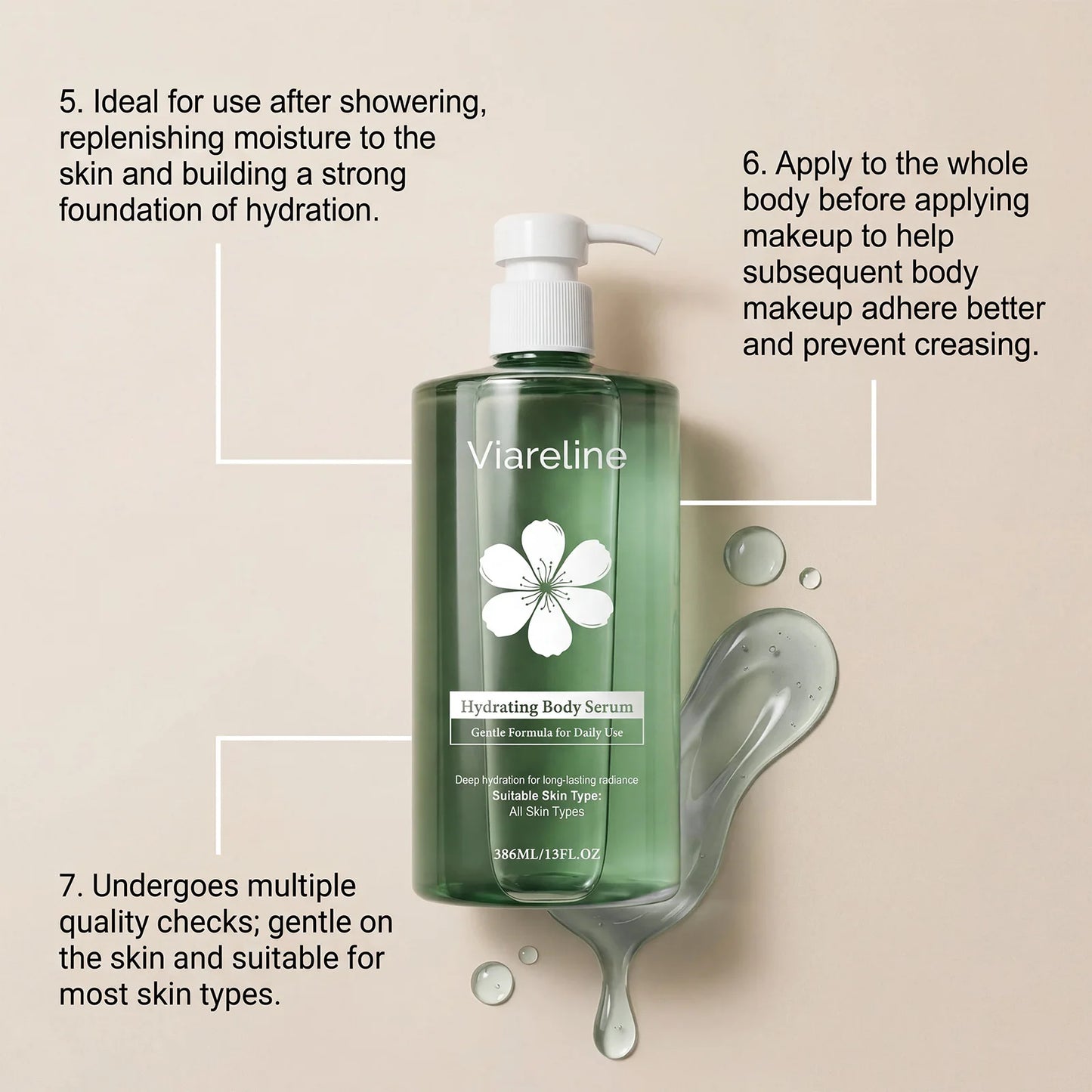 Viareline Hyaluronic Acid Moisturizing Body Serum Repairing Rough Skin Deep Nourishment Reduce Dryness Gentle Body Care Essence