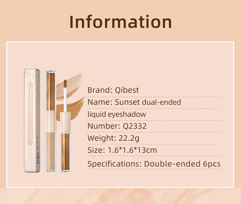 QIBEST Double-End Glitter & Matte Eyeshadow Stick – Waterproof Bicolor Shimmer Pencil | 6 Colors