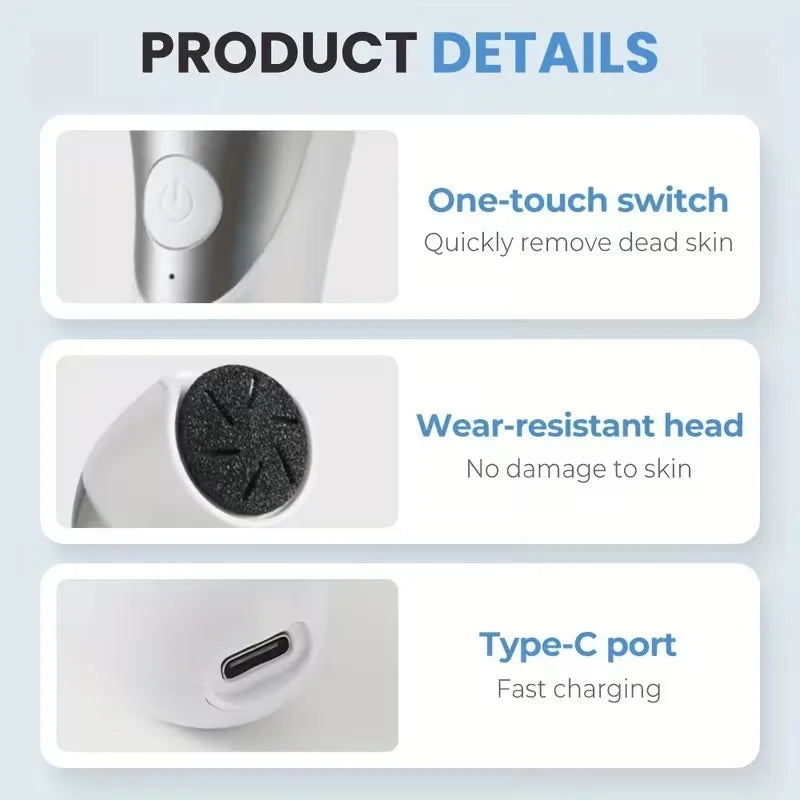 Professional Electric Foot Callus Remover Rechargeable Pedicure Kit 2 Speed Exfoliating Tool for Smooth Heels
