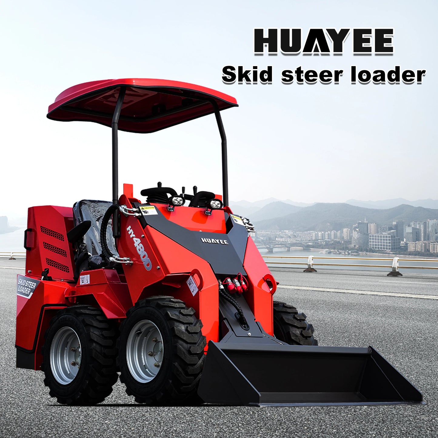 HUAYEE mini skid steer loader is equipped with a 23-horsepower engine and is suitable for construction and landscaping.