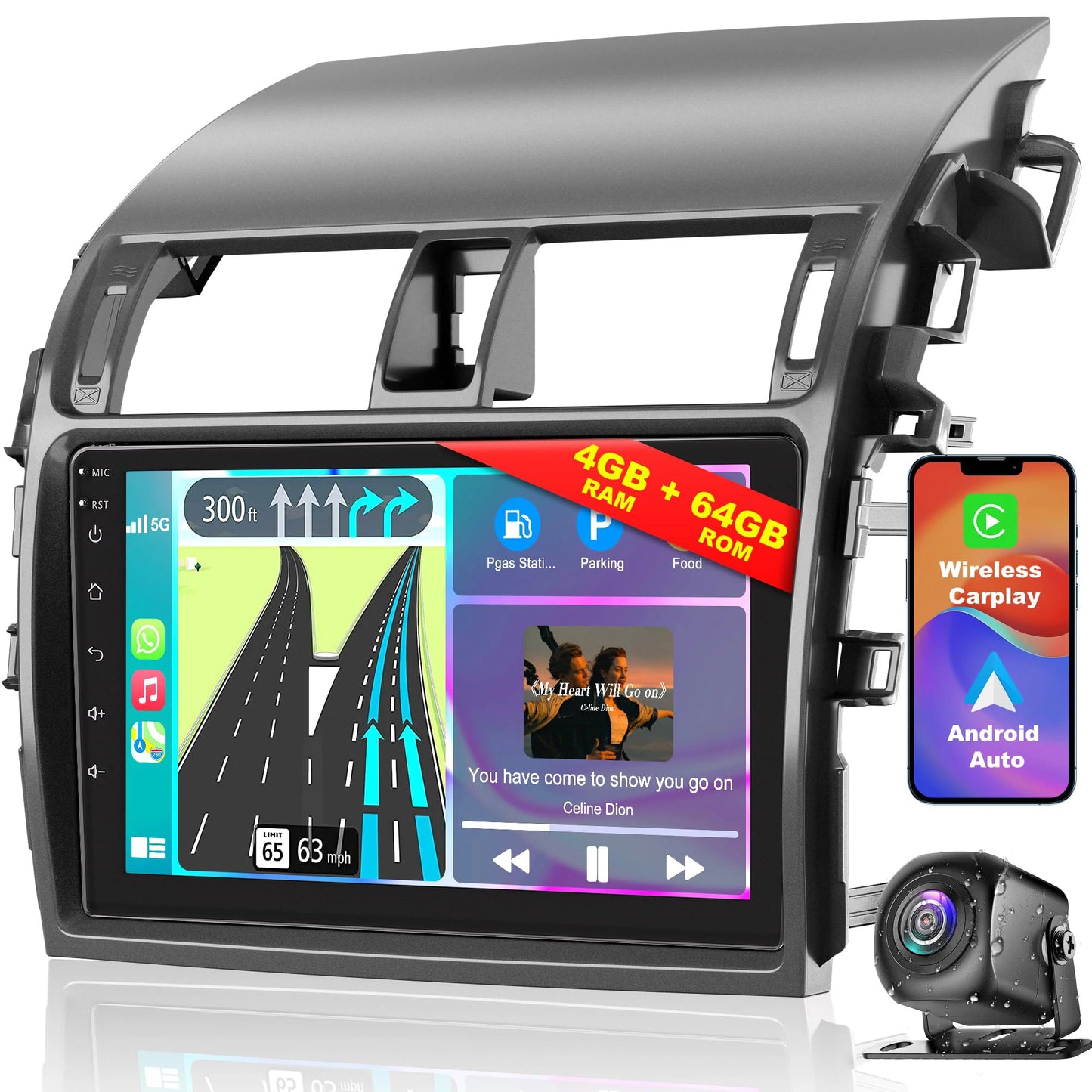 9" Car Stereo with Apple CarPlay & Android Auto, Compatible with Toyota Corolla (2009-2013)