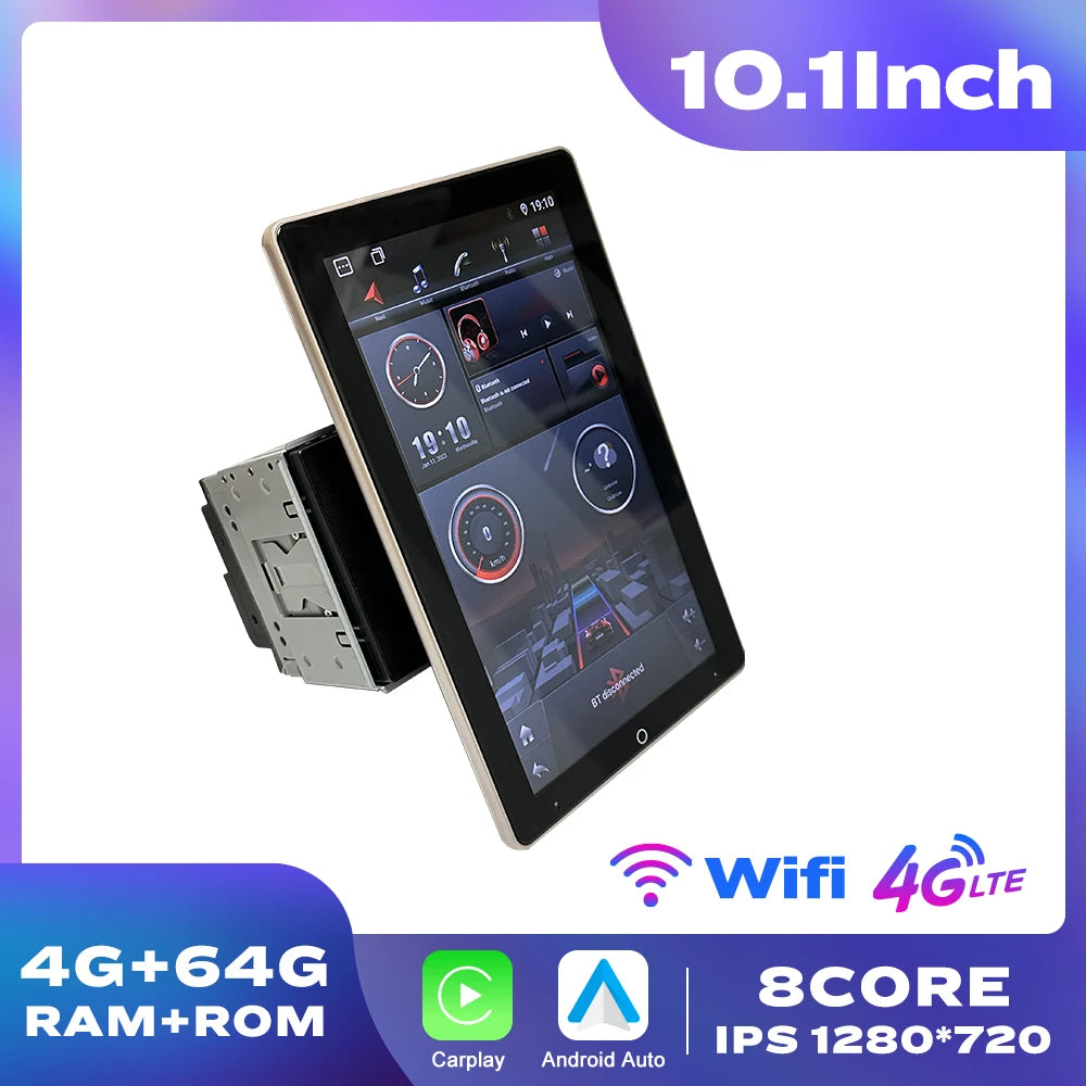 10.1" Rotatable Vertical Screen 2-DIN Android Car Stereo — CarPlay, Android Auto, GPS Navigation
