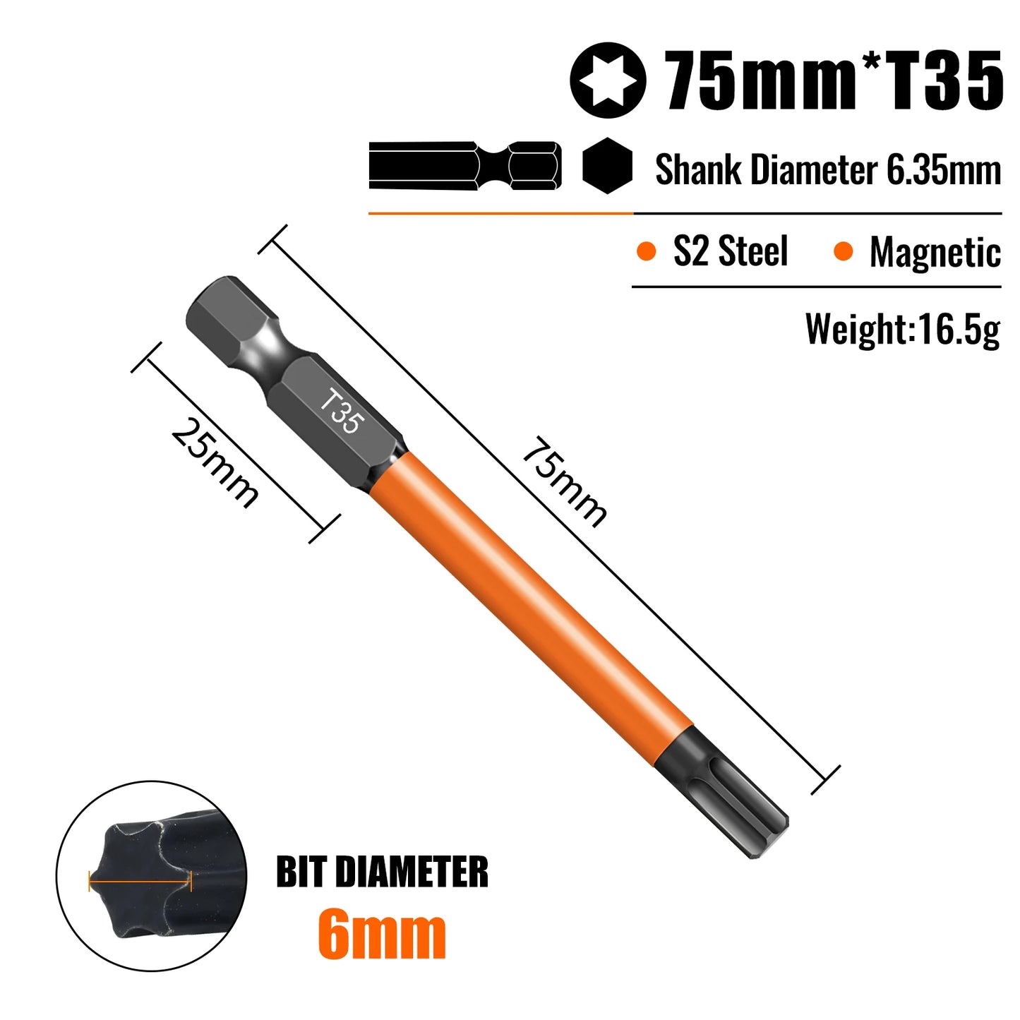 Torx Screwdriver Bits Set Individual Bits T5-T40 75/100/150mm Lengths Strong Magnetism High Hardness S2 Alloy Steel 1/4Hex Shank