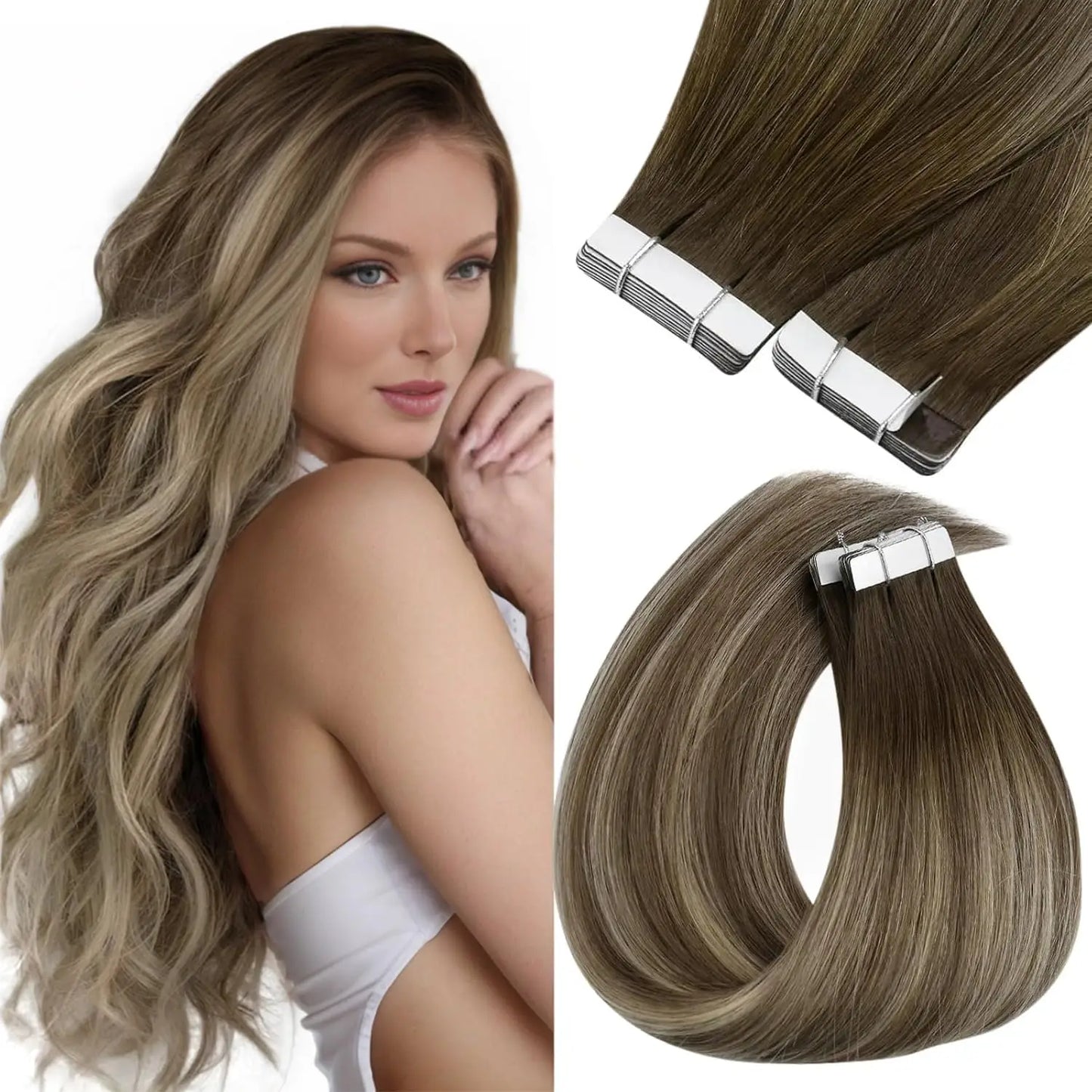 VeSunny Remy Tape In Hair Extensions  Brazilian Human Natural Hair 12-22 inches 30&50G  Balayage Color  Human Hair  Extensions