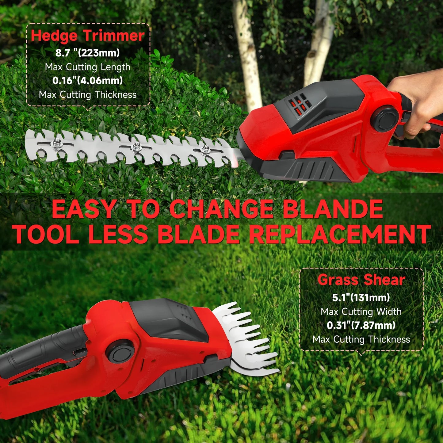 Cordless Hedge & Grass Trimmer – Bush & Grass Shears Compatible with Milwaukee 18V Battery (Battery Not Included)