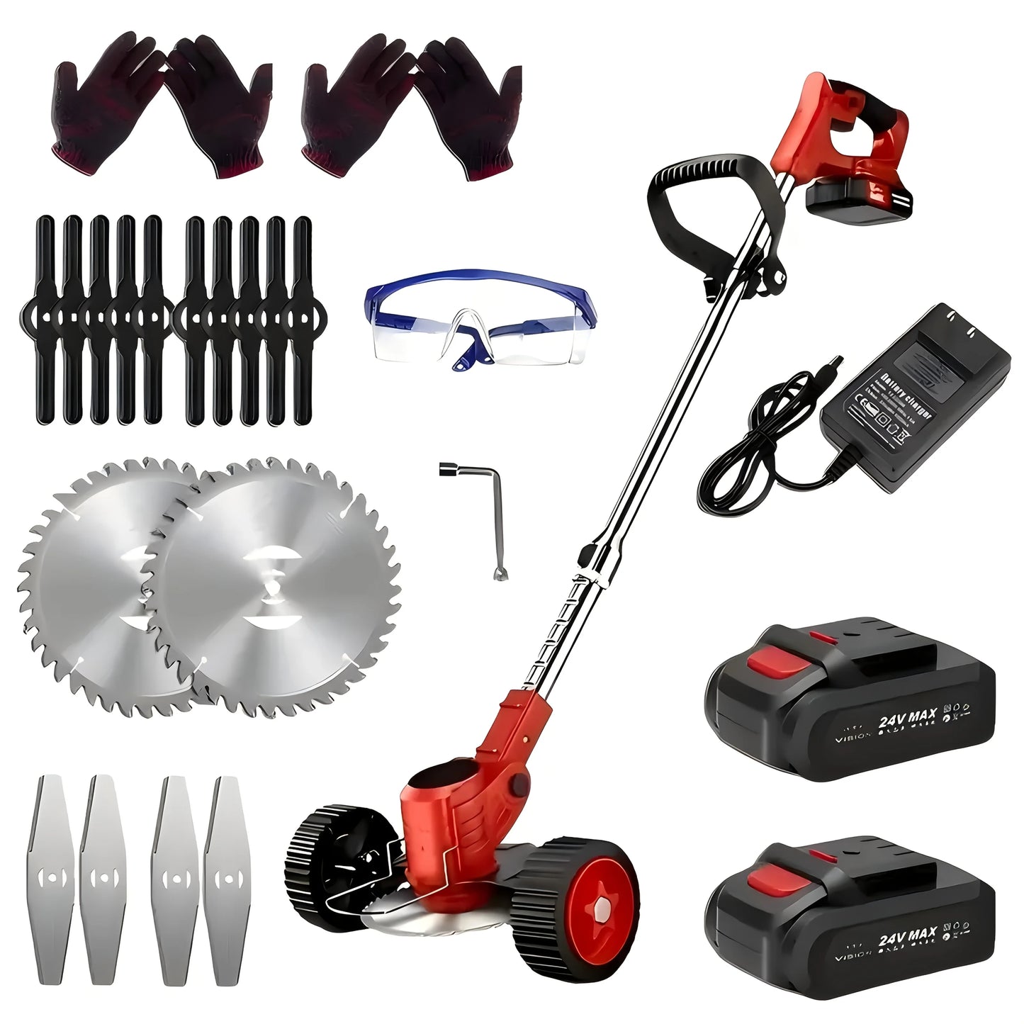 Cordless Electric Lawn Mower & Weeder with 2 Batteries