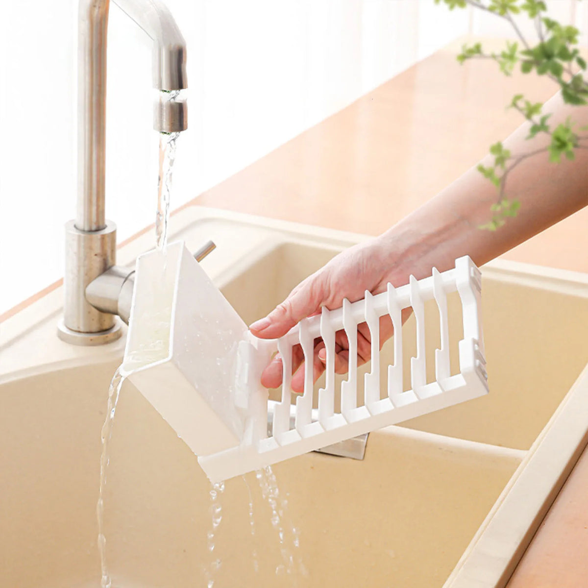 Compact Dish Drainer with Cutlery Holder - Small Sink Drying Rack - photo 3