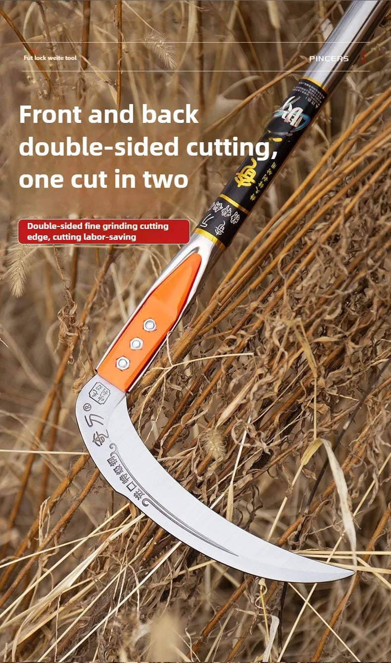 Long-Handle Garden Sickle — Manual Grass & Weed Cutting Tool