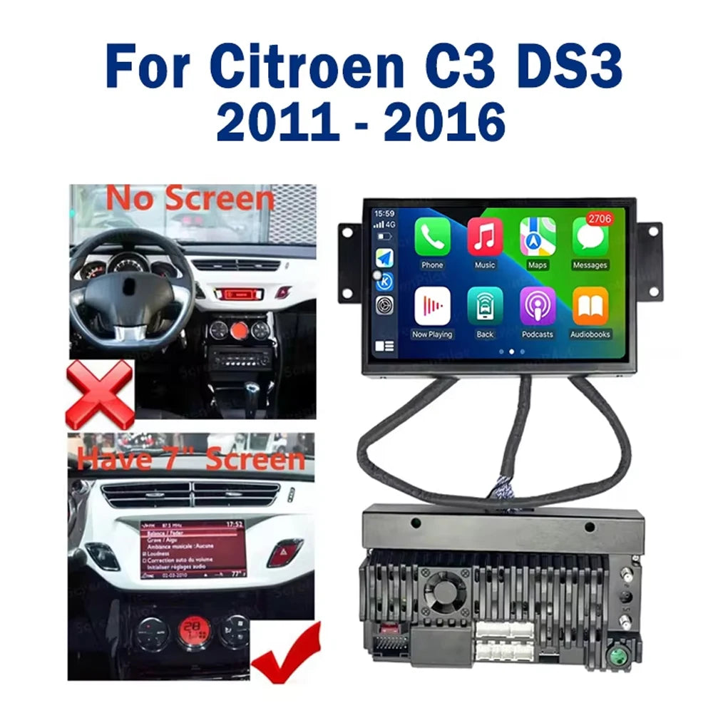 7" Android Car Stereo for Citroen C3 & DS3 (2010–2016) — CarPlay, Android Auto, GPS, WiFi