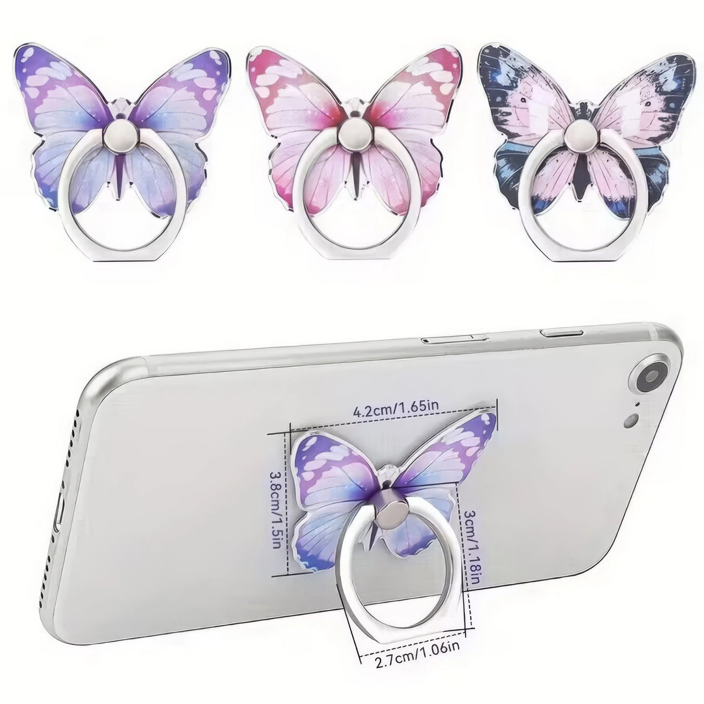 Butterfly Phone Ring Holder & Stand – 360° Rotating Grip, Pink & Purple