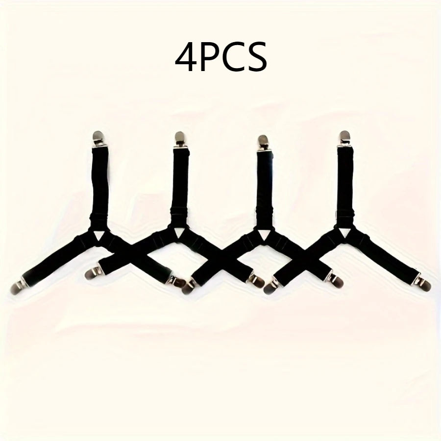 4 Piece Black Anti Slip Triangular Fixator with Adjustable Elasticity, Suitable for Fixing Bed Sheets, Tablecloths, Etc