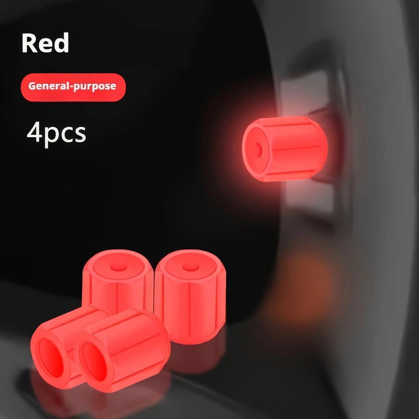 4 Pieces of Luminous Tire Valve Caps Green/blue/red, Durable Valve Covers, Luminous Caps, Suitable for Night Driving