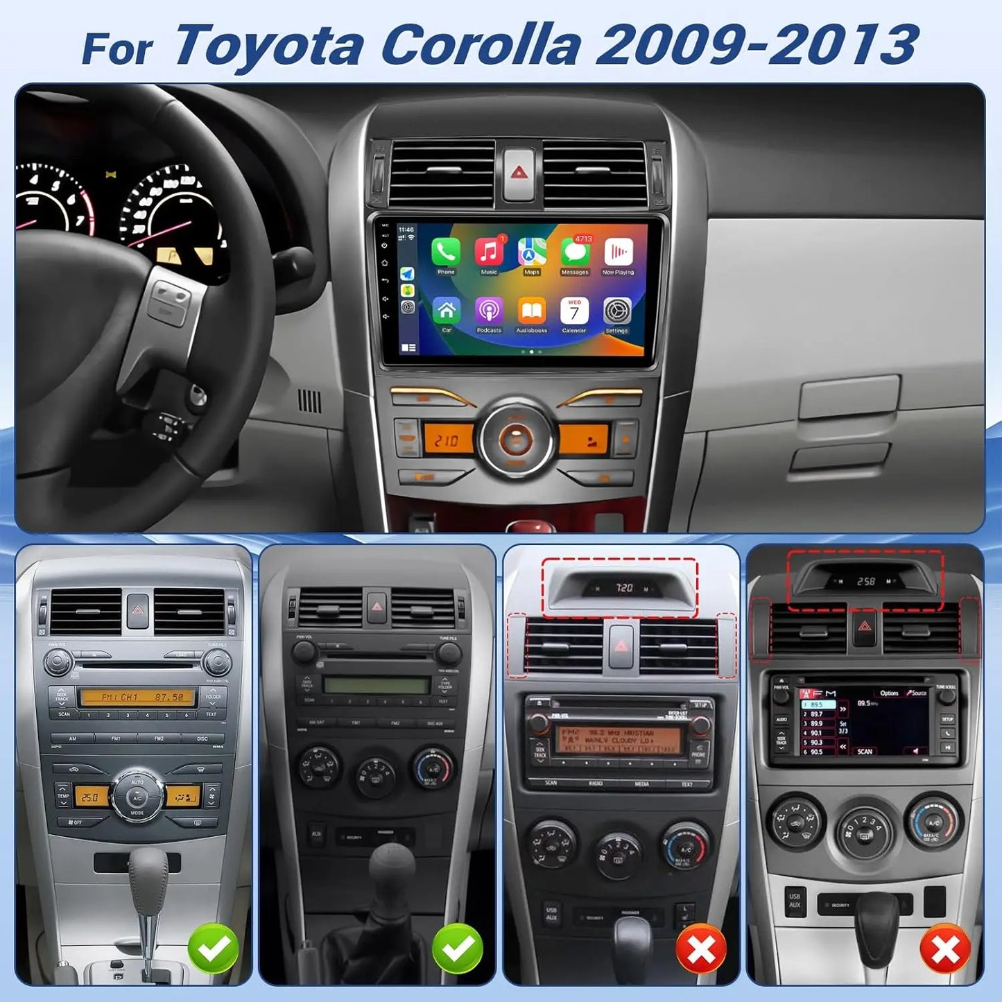 9" Car Stereo with Apple CarPlay & Android Auto, Compatible with Toyota Corolla (2009-2013)