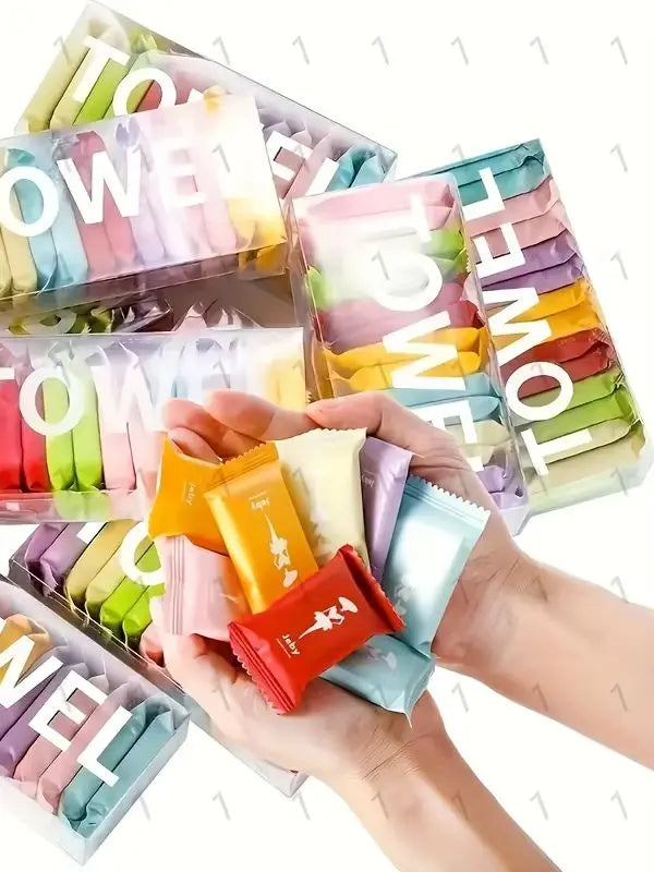 28pcs Compressed Travel Towels – Disposable Portable Wet & Dry Towel Set (Unscented)