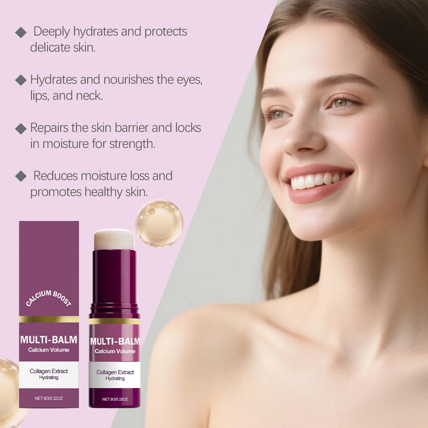 Anti-Aging Calcium Multi Balm Hydrating Firming Volume Soothing Dryness Repair Brighten Skin Tone Deep Moisturizing Cream Stick