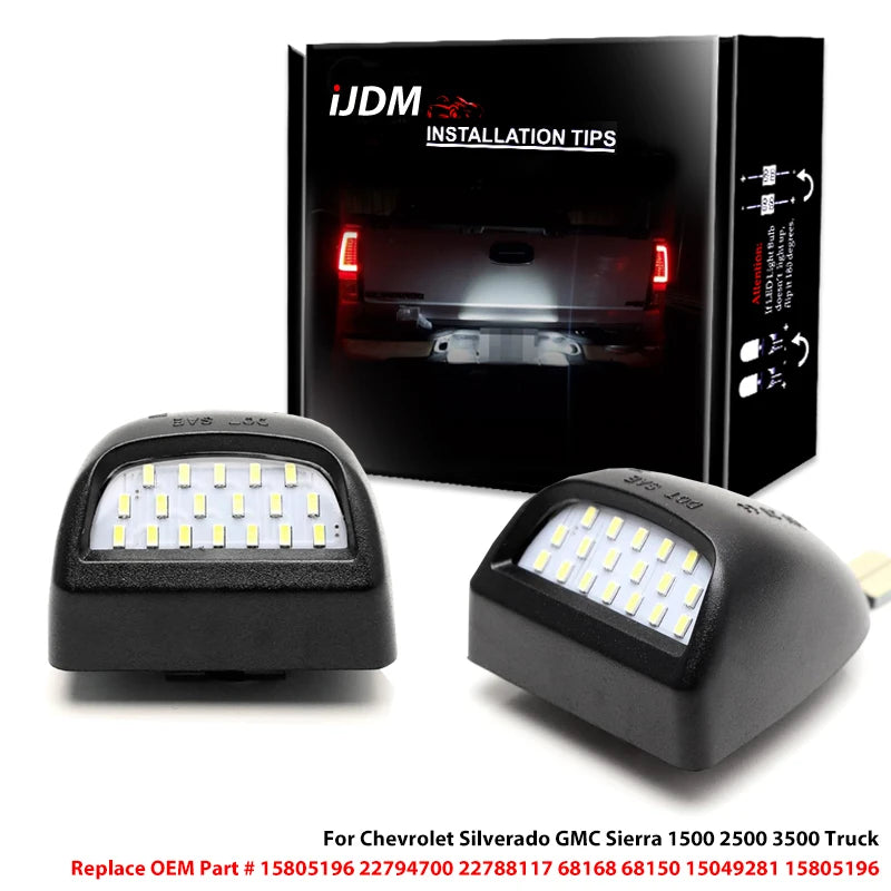 iJDM Canbus LED License Plate Light For Chevrolet Silverado GMC Sierra 1500 2500 3500 Truck White Car-Styling Number Lamp 12V