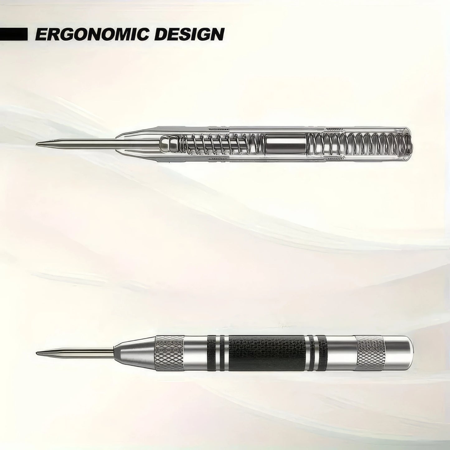 1/2 Automatic Center Punch Silver, Durable Spring Mechanism, Precise Drilling, Suitable for Construction and Workshop