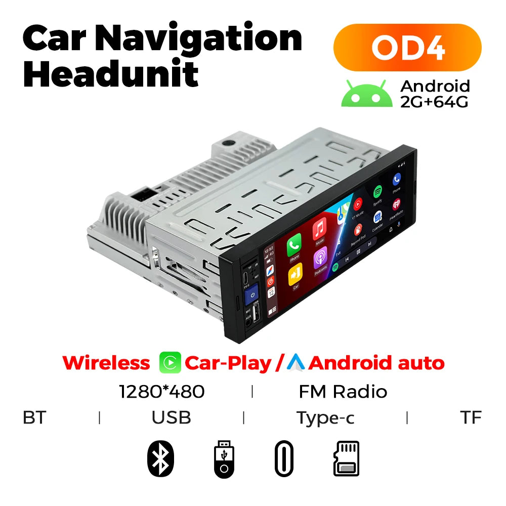 Navifly 2G+32G Universal 1 Din Android 6.86 Inch HD Touch Screen Wireless CarPlay Auto Car Radio Multimedia Video Player GPS FM