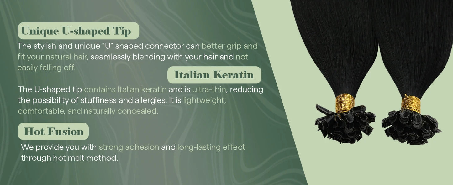Ugeat U Tip Hair Extension Human Hair 1g/s Nail U Tip Hair For Women 14-24" Pre Bonded Hair Extensions 50g/100g Keratin Tip Hair
