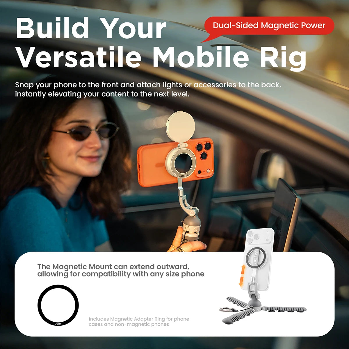 JOBY PZ01 Flexible Phone Tripod Aluminum Alloy Magsafe Adapter Ring Magnet Mini Octopus Tripods for iPhone Travel Vlog Tiktok