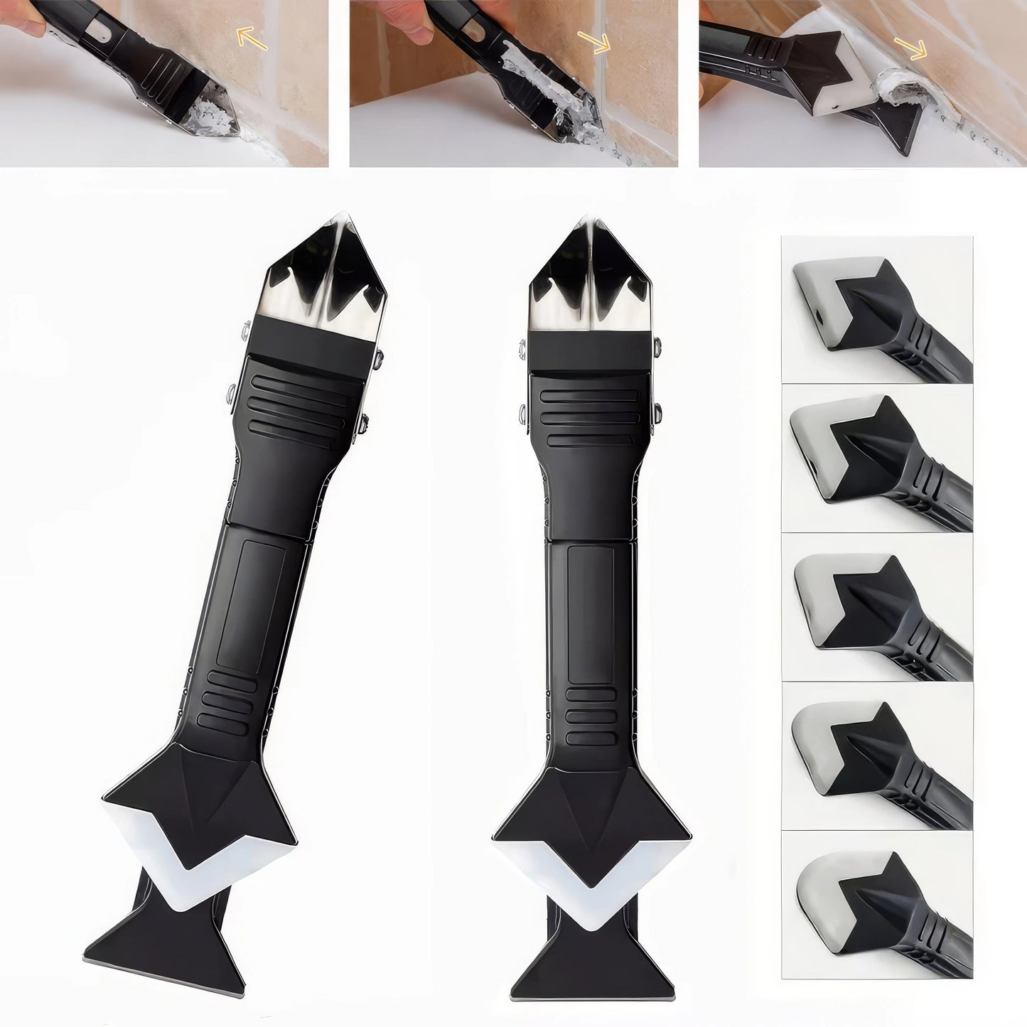1/2 Piece Five in One Sealant Removal Tool Black, Easy To Grip, Durable Tool, Suitable for Bathroom, Kitchen Floor, Windows