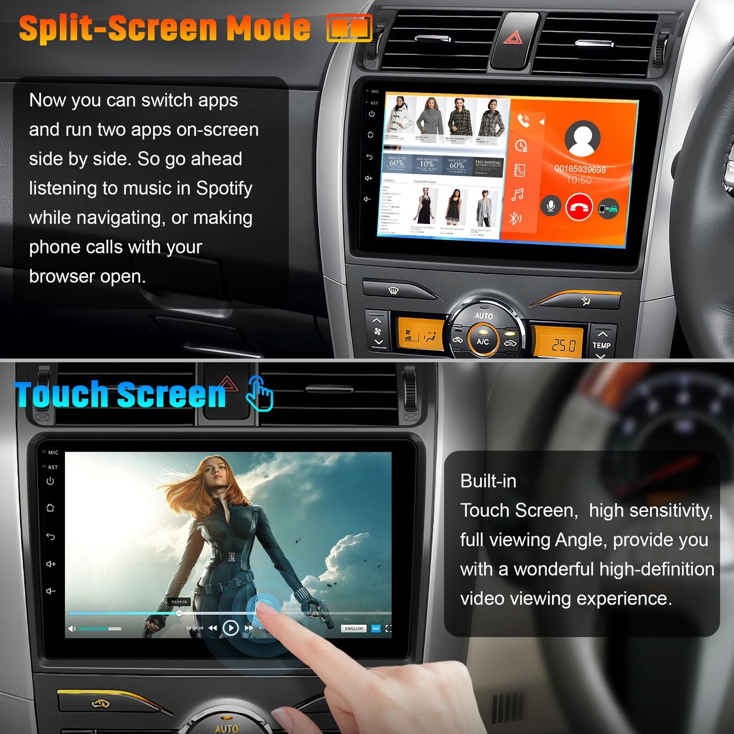 9" Car Stereo with Apple CarPlay & Android Auto, Compatible with Toyota Corolla (2009-2013)