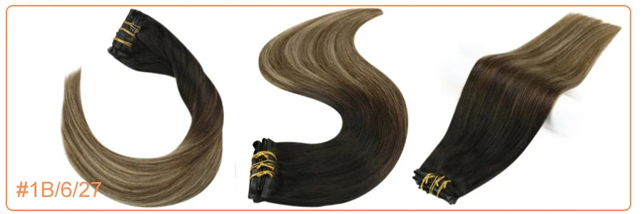 Full Shine Seamless Clip in Human Hair Extensions 8Pcs 100g&80g Pure Color Blond Hair Pu Clip on Remy Extension Skin Weft