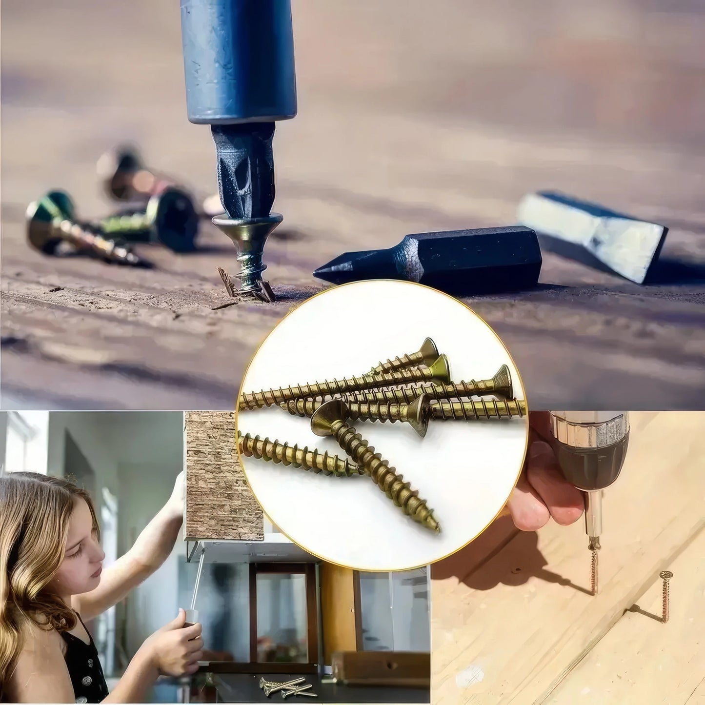 50/100 Self Tapping Screws in Golden Yellow, with A Flat Head Design, Suitable for Fences, Decks, and Wooden Stakes