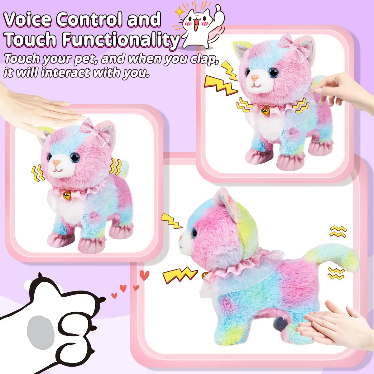 Interactive Walking Toy Cat for Kids - Touch & Voice Controlled with Remote Leash And Waggling Tail Perfect Birthday Or Gift