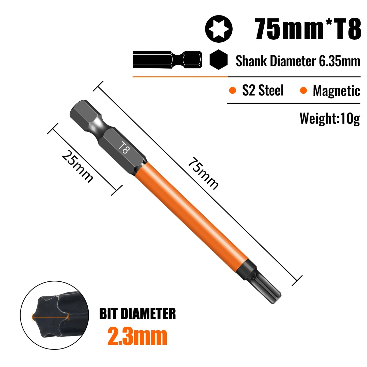 Torx Screwdriver Bits Set Individual Bits T5-T40 75/100/150mm Lengths Strong Magnetism High Hardness S2 Alloy Steel 1/4Hex Shank
