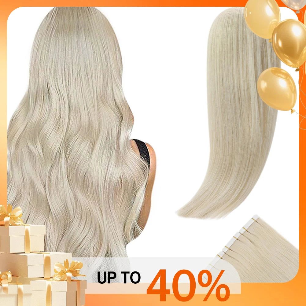 [Last 12 Months] Ugeat Tape in Hair Extensions Virgin Hair 100% Real Human Hair 10A Grade Hair Extensions Tape Ins Pure Color