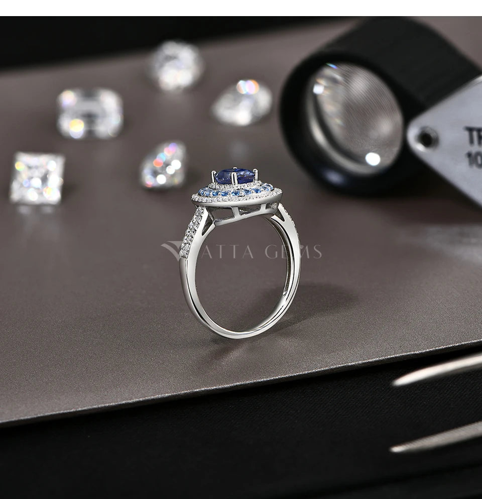 ATTAGEMS Blue Moissanite Women Rings Oval Cut 1.0CT Real S925 Sterling Silver Jewelry For Wedding Engagement Ring With Certified