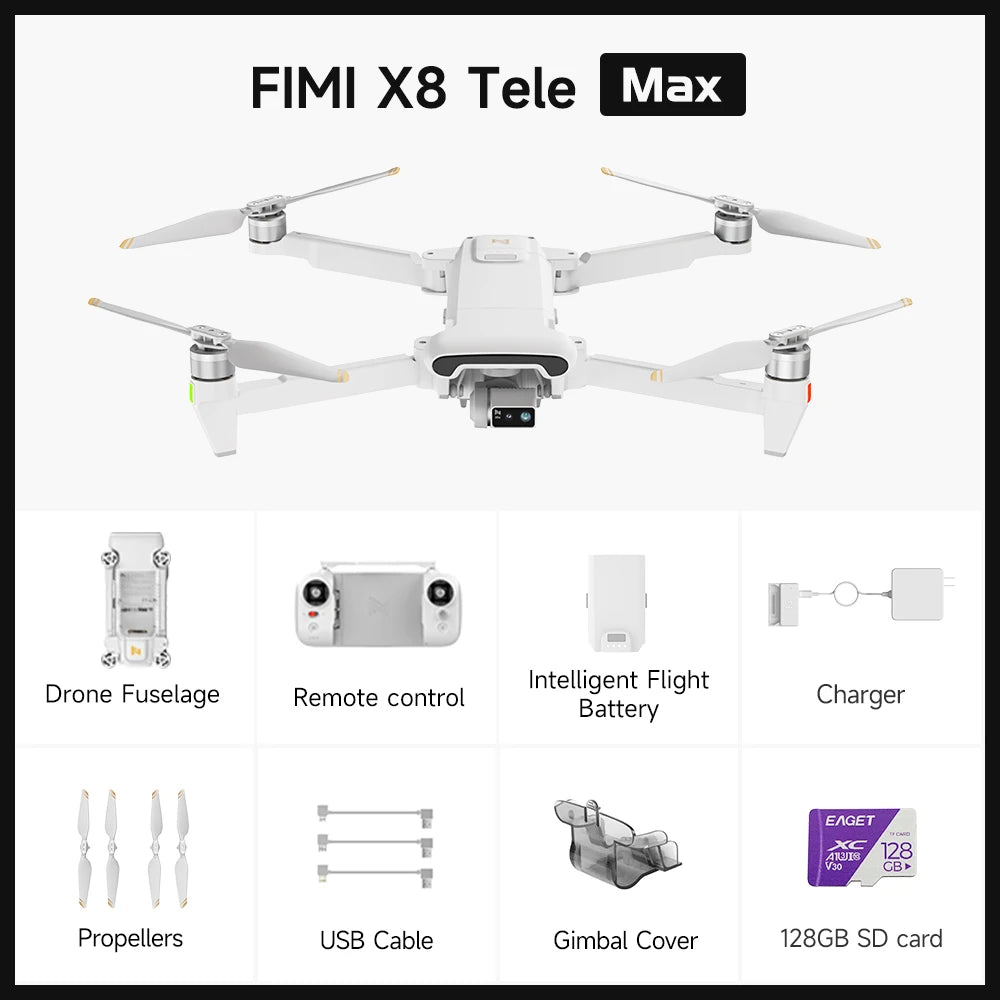 FIMI X8 Tele Max drone New Generation RokLink 5.0 20KM digital Video Transmission System 1/2-inch CMOS Wide-Angle Tele Camera