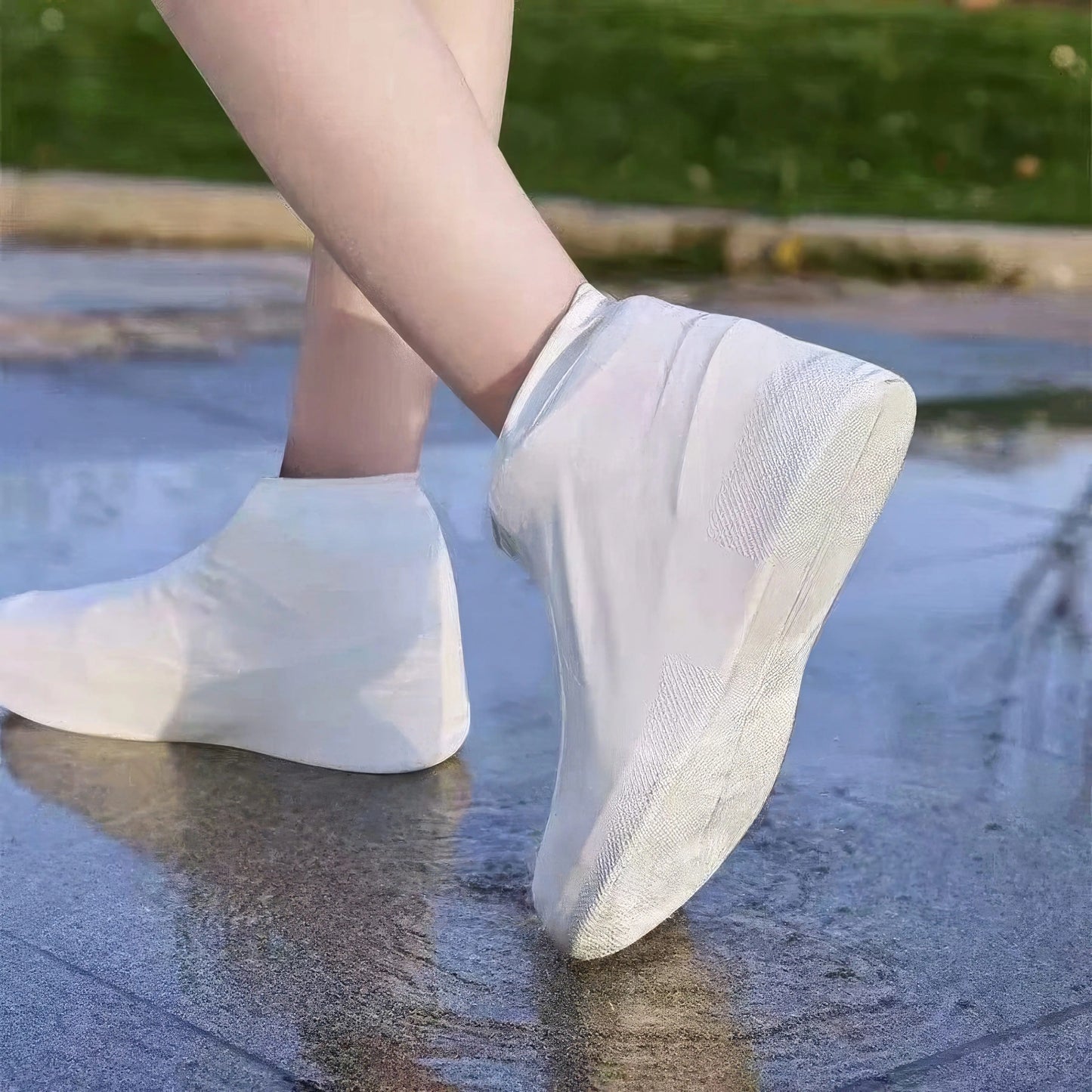 Latex Waterproof Rain Boot Shoe Cover, White — Unisex Elastic Fit