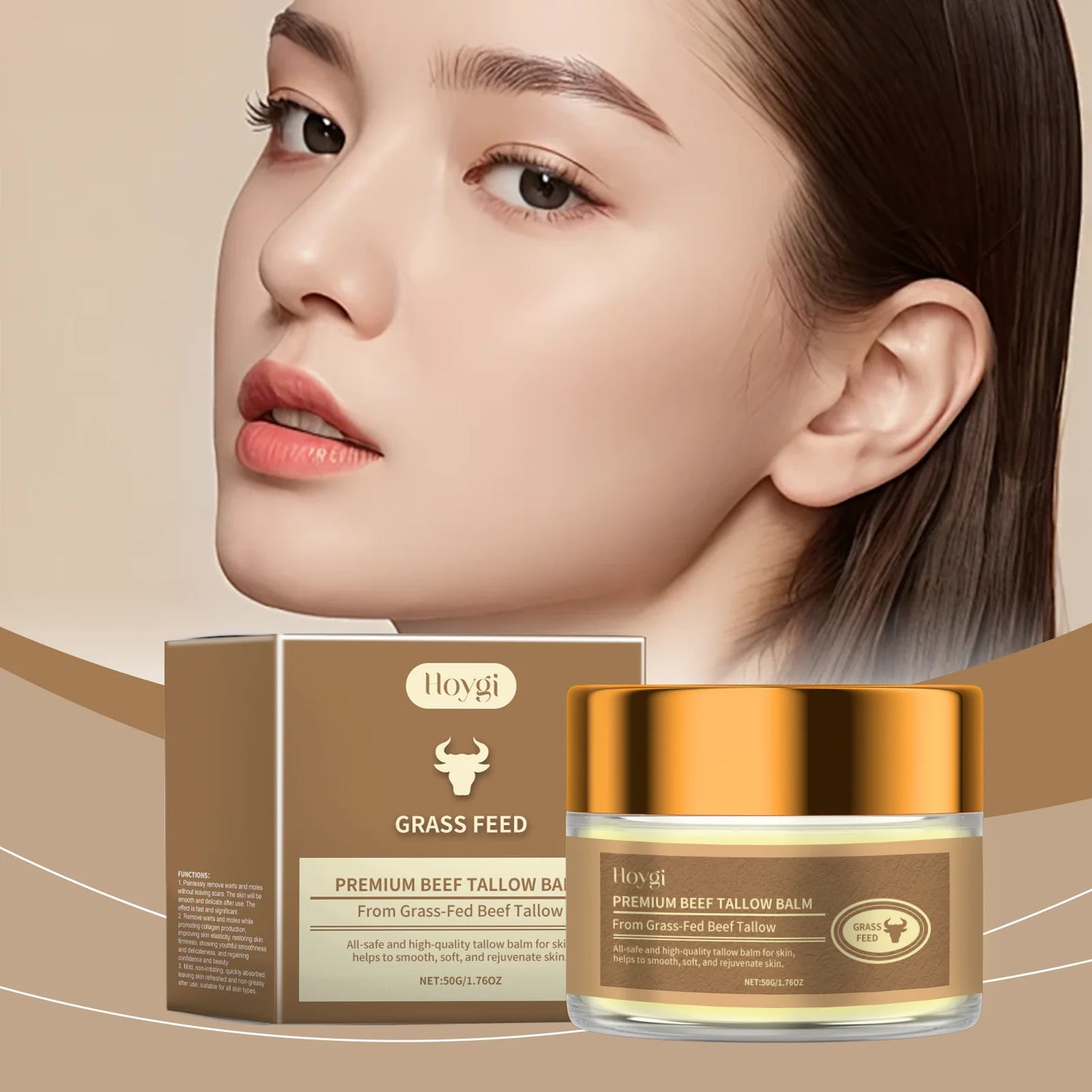 Hoygi 50g Beef Tallow Face Cream Moisturizer Repair Dry Rough Skin Increase Elasticity Hydration Smooth Tallow Nourishing Balm
