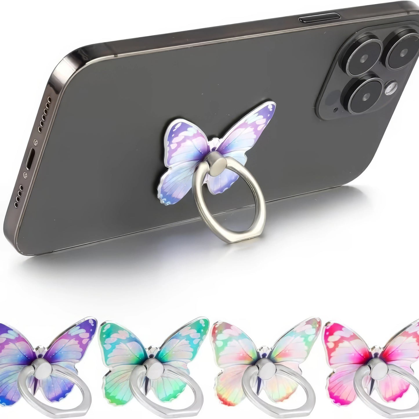 Butterfly Phone Ring Holder & Stand – 360° Rotating Grip, Pink & Purple