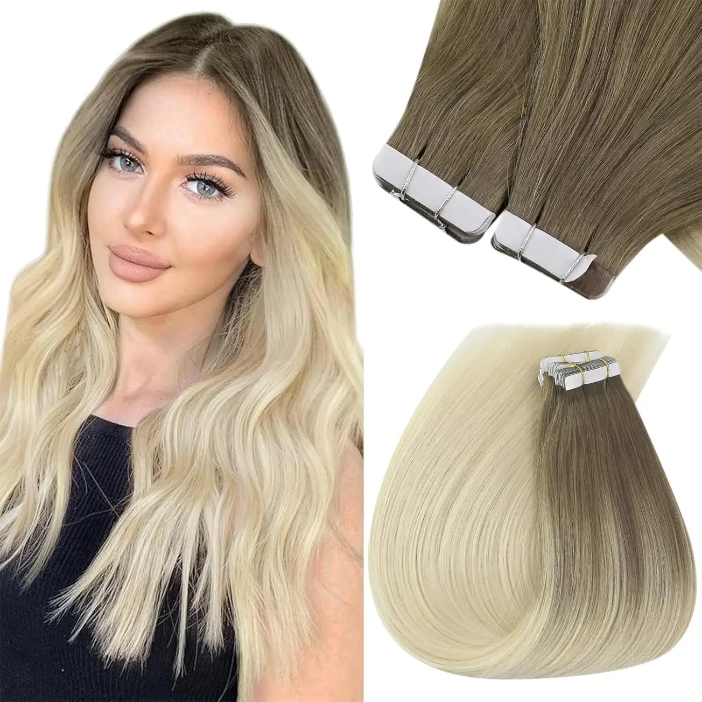 VeSunny Remy Tape In Hair Extensions  Brazilian Human Natural Hair 12-22 inches 30&50G  Balayage Color  Human Hair  Extensions
