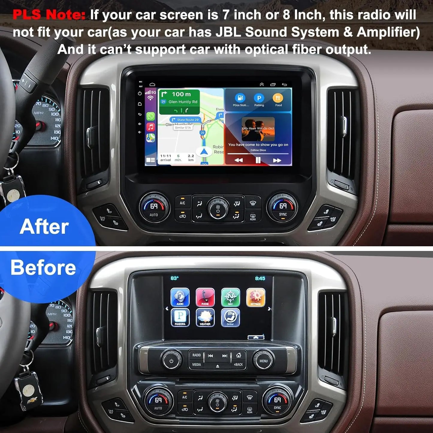 Android Radio for【Chevy Silverado 2014 2015 2016 2017 2018】with 10 inch Touch Screen Wireless Carplay,Android Auto,FM/RDS Radio SWC Online Navigation