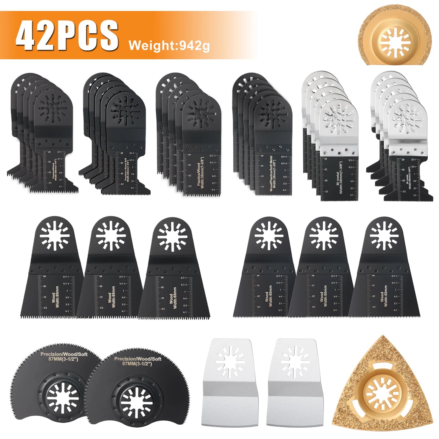 10-42Pcs Oscillating Saw Blades Set Universal Closed-Back Multitool Blades for Wood Plastic Metal Fits Most Oscillating Tools