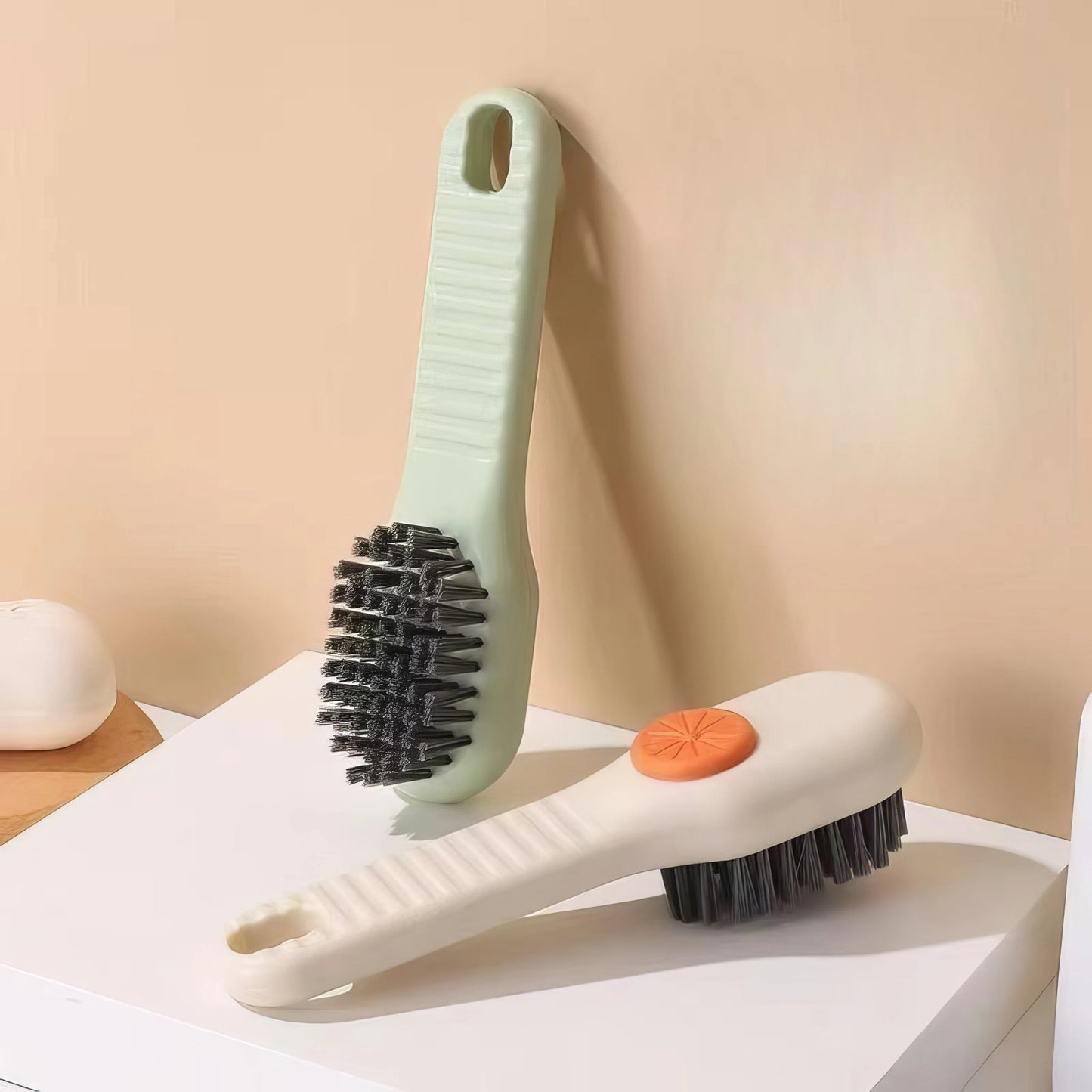 1/2 Soft Fur Shoe Brush Green, with Built-in Holes for Easy Storage, Suitable for Sports Shoes, Boots, Shoe Brush Tools