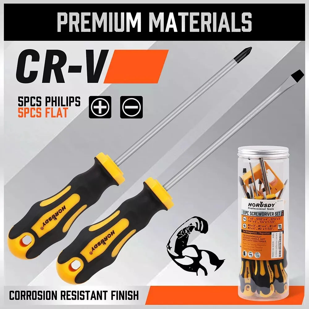 HORUSDY 11-Piece Magnetic Screwdriver Set Phillips Flat Head Tip with Magnetizer