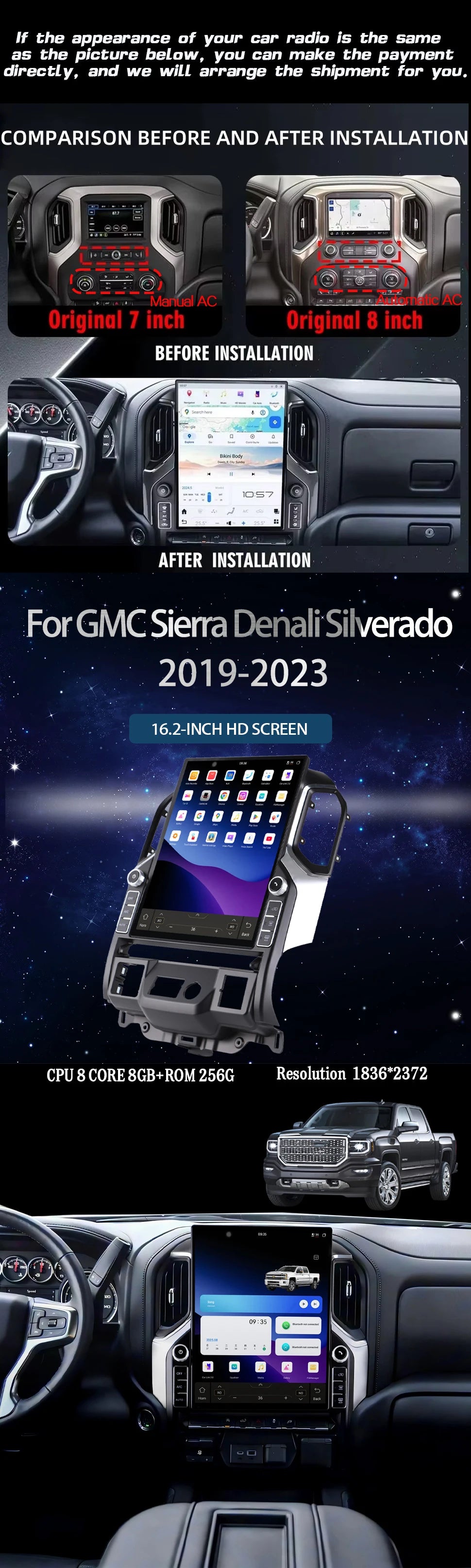 16.2 Android 15 Car Radio for GMC Sierra Denali Silverado 2019 2020 2021 2022 2023 Carplay Car Radio GPS Navigation Multimedia