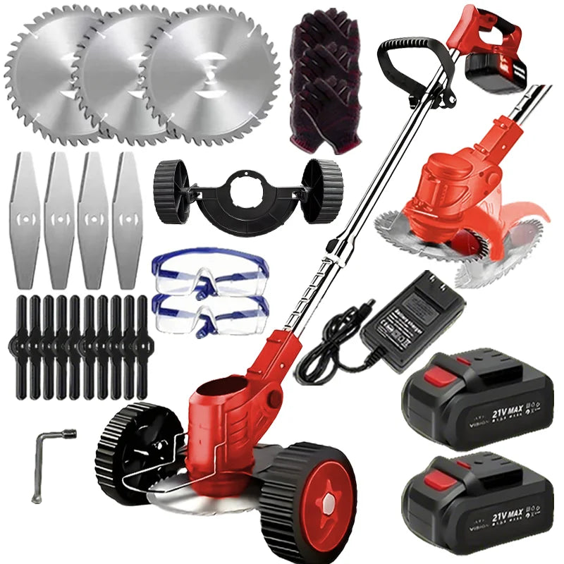 Cordless Electric Lawn Mower & Weeder with 2 Batteries