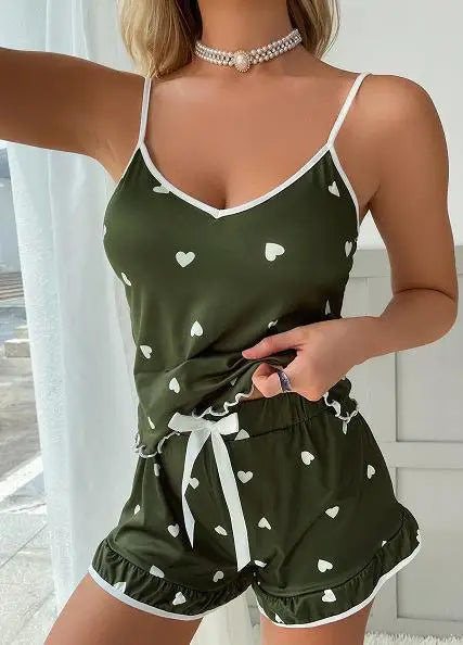 2026 Summer Pajama Set Large Size Vest Shorts Women's Suspenders Soft Casual Cute Printed Women pajamas set