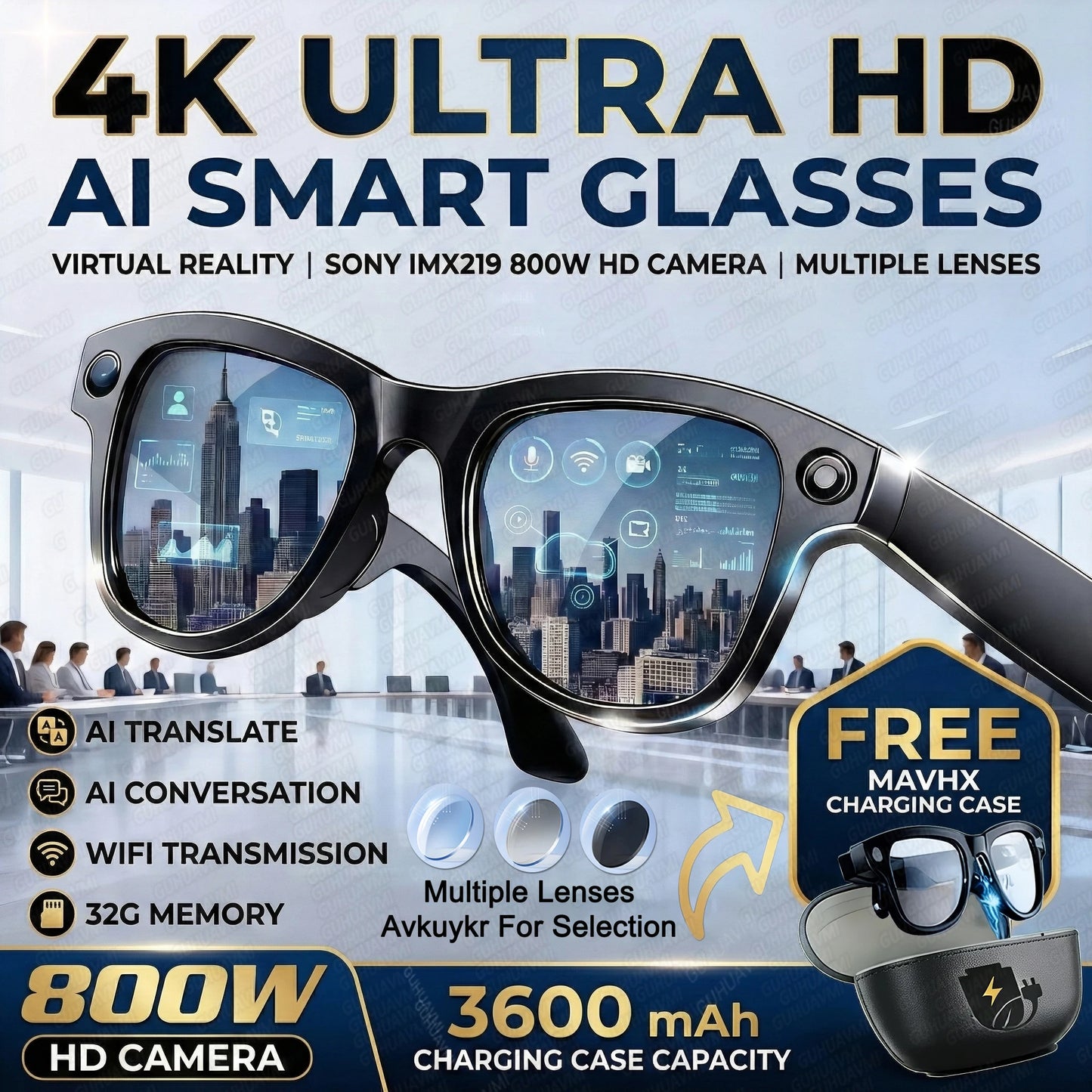 AI Smart Glasses with 4K Camera & 120+ Language Translator