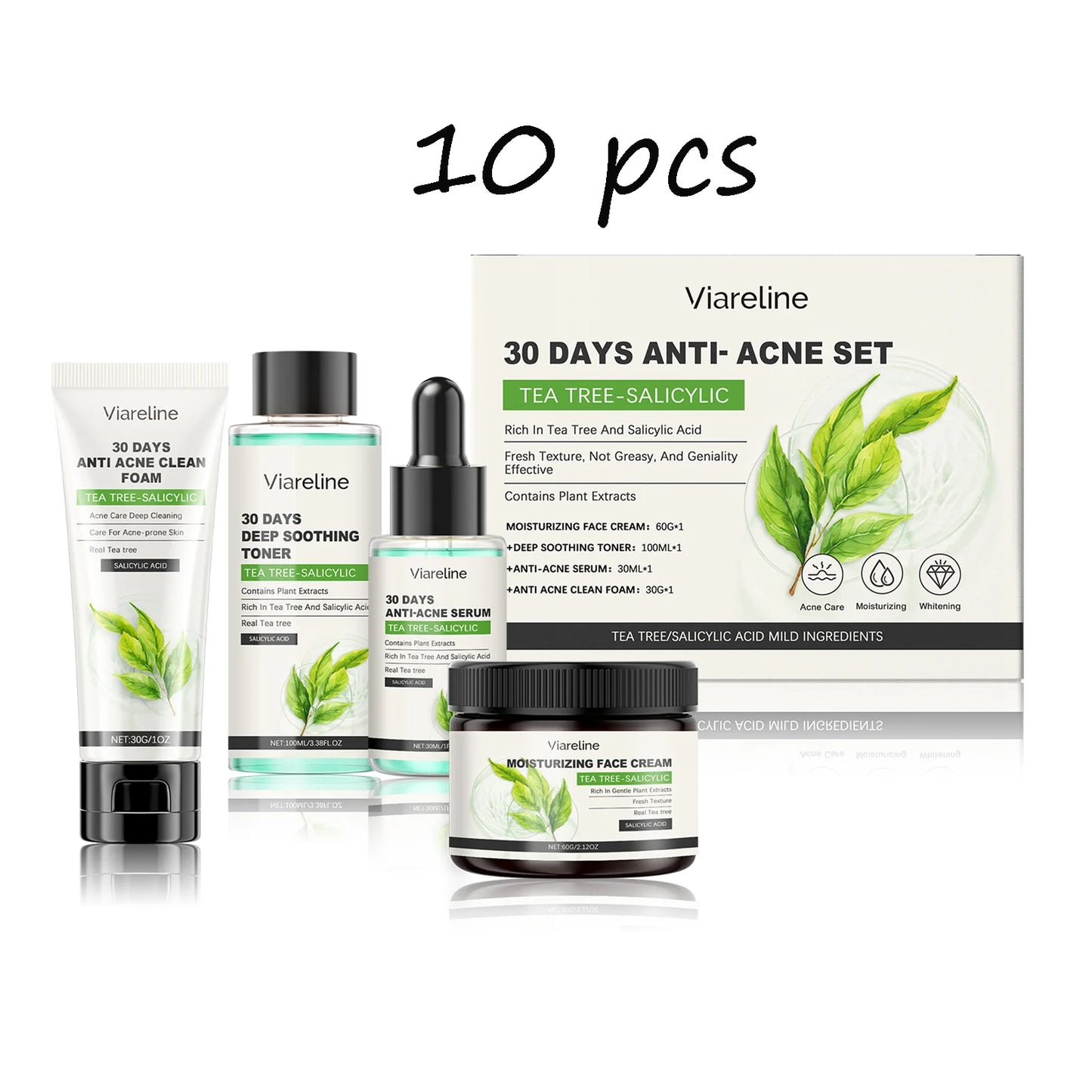 Viareline Salicylic Acid Skin Care Set Daily Moisturizing Enhance Smoothness Gentle Acne Treatment Non-greasy Skin Care Set