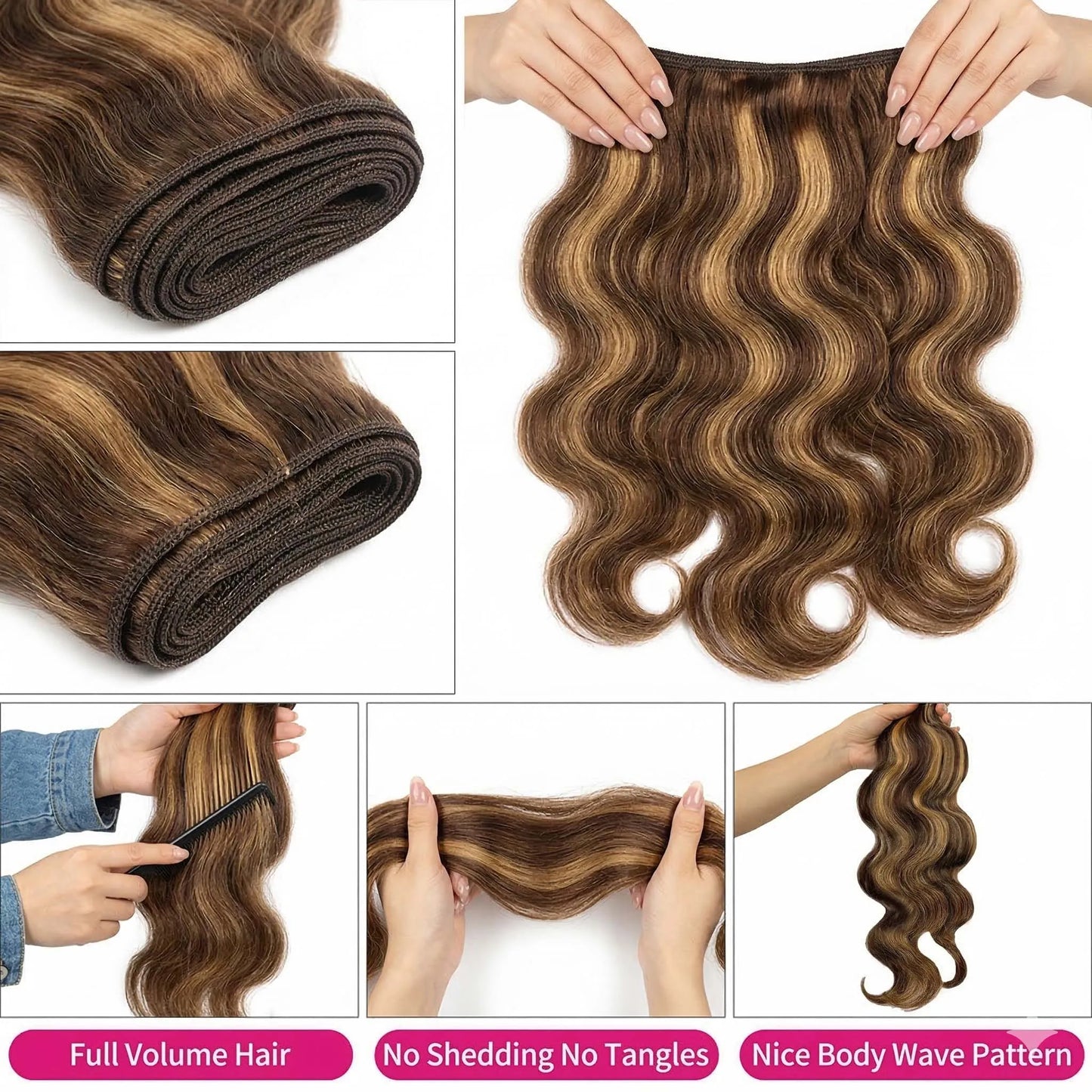 Velvet 40Inch Highlight Ombre Body Wave Bundles Human Hair Colored 4/27 Honey Blonde Brazilian Raw Human Hair Bundles Extensions