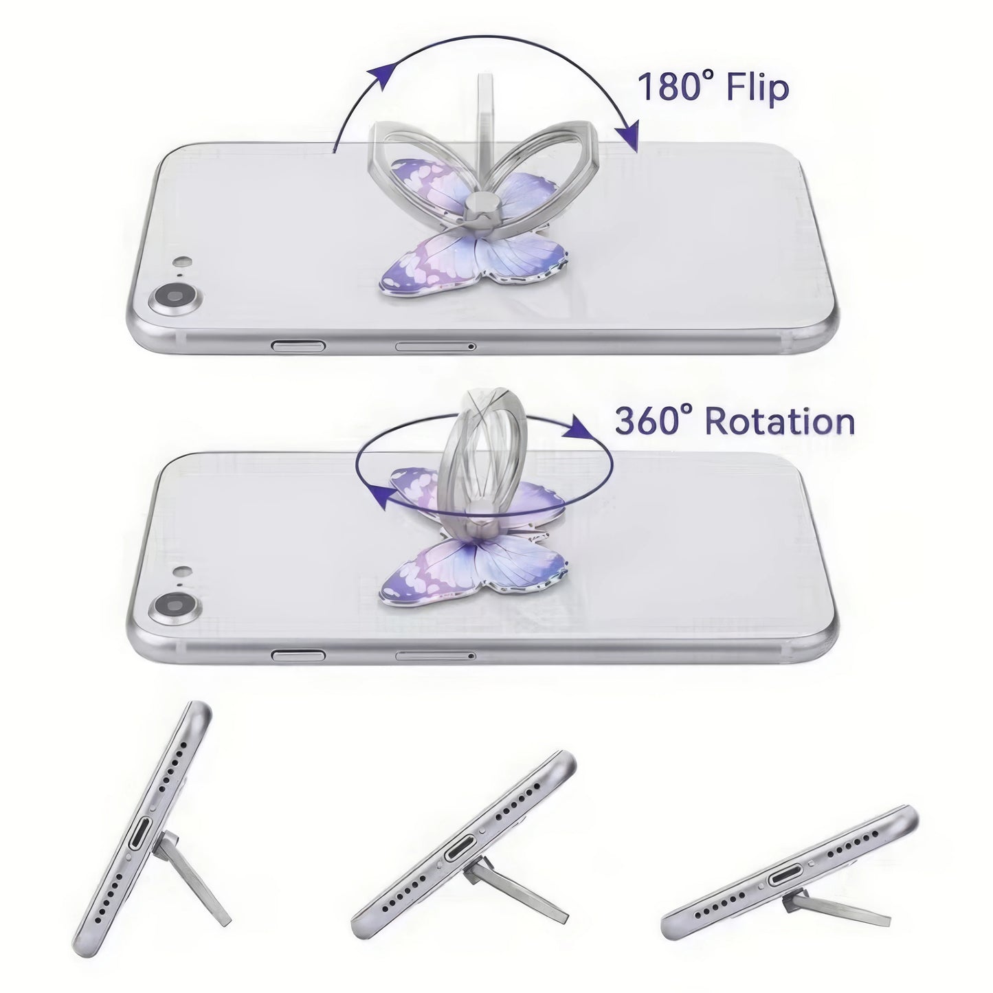Butterfly Phone Ring Holder & Stand – 360° Rotating Grip, Pink & Purple